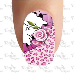 adesivo de unhas animal print oncinha com rosa