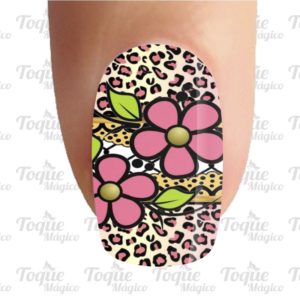 adesivo de unhas animal print oncinha e flor