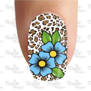 adesivo de unhas animal print oncinha e flor