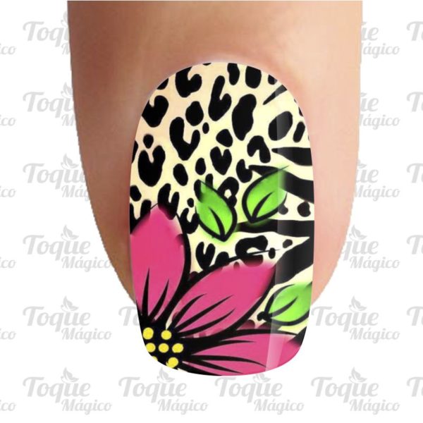 adesivo de unhas animal print onça flor