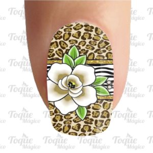 adesivo de unhas animal print onça flor