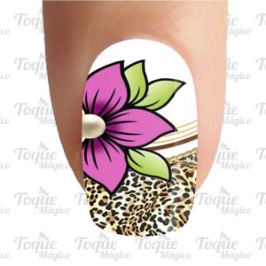 adesivo de unhas animal print onça flor