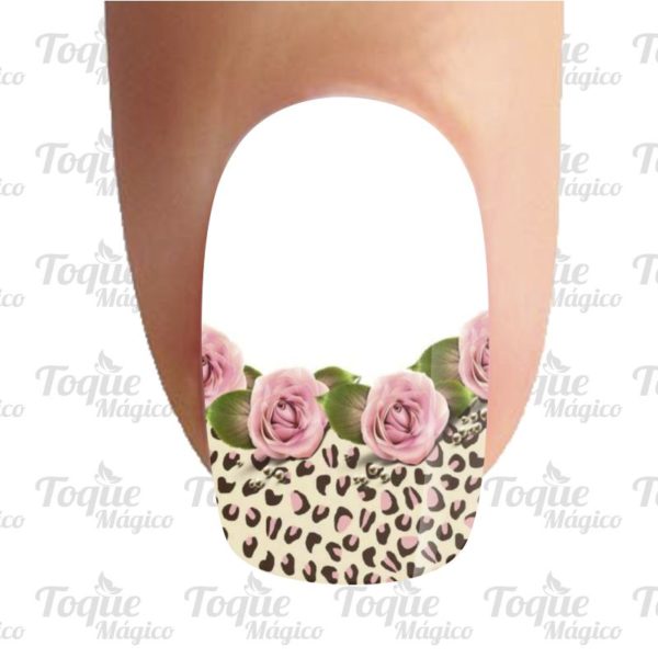 adesivo de unhas animal print rosas